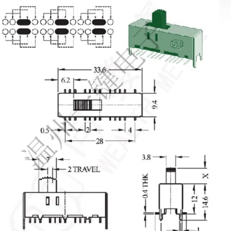 10 pz SS-63D05 6P3T-G8 sei poli tre tiro 3 posizioni interruttore a scorrimento 24 pin tipo DIP con 4 punte fisse maniglia pin