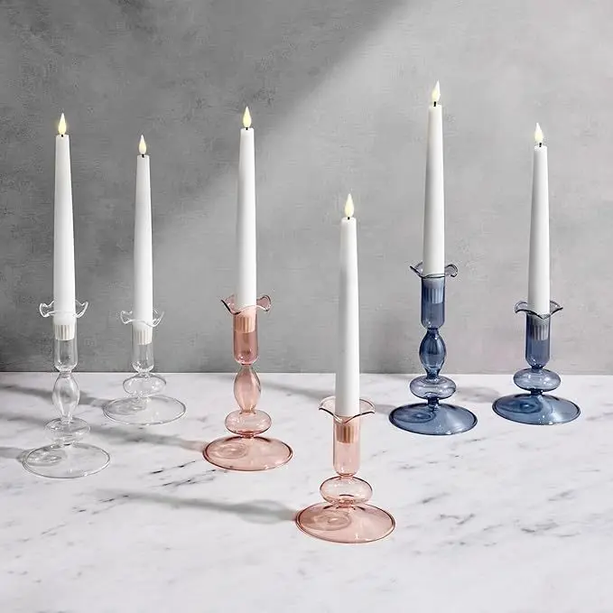Creative Minimalist Glass Candlestick Vase Handicraft Holiday Atmosphere Anniversary Romantic Room Ornament Flower Arrangement