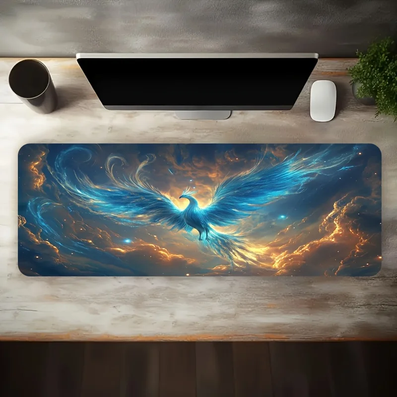 Blue Phoenix Galaxy Large Gaming Mouse Pad Non-Slip Rubber Desk Mat for Office and Computer Decor