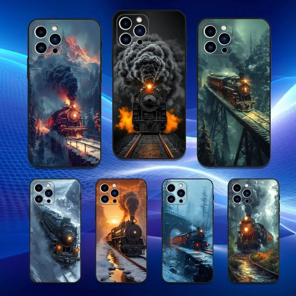

Cool Steam Train Phone Case For iPhone 17,16,15,14,13,12,11 Plus,Pro Max,XS,X,XR,SE,Mini,8,7,Soft Silicone Black Cover