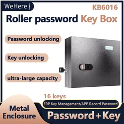 WeHere Key Safe Box Wall Mounted (16 Keys), Roller Mechanical Password Lock,key Cabinet with Combination Lock and 16 Key Labels