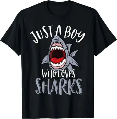 

Just A Boy Who Loves Sharks Funny Great White Shark Lover T-Shirt