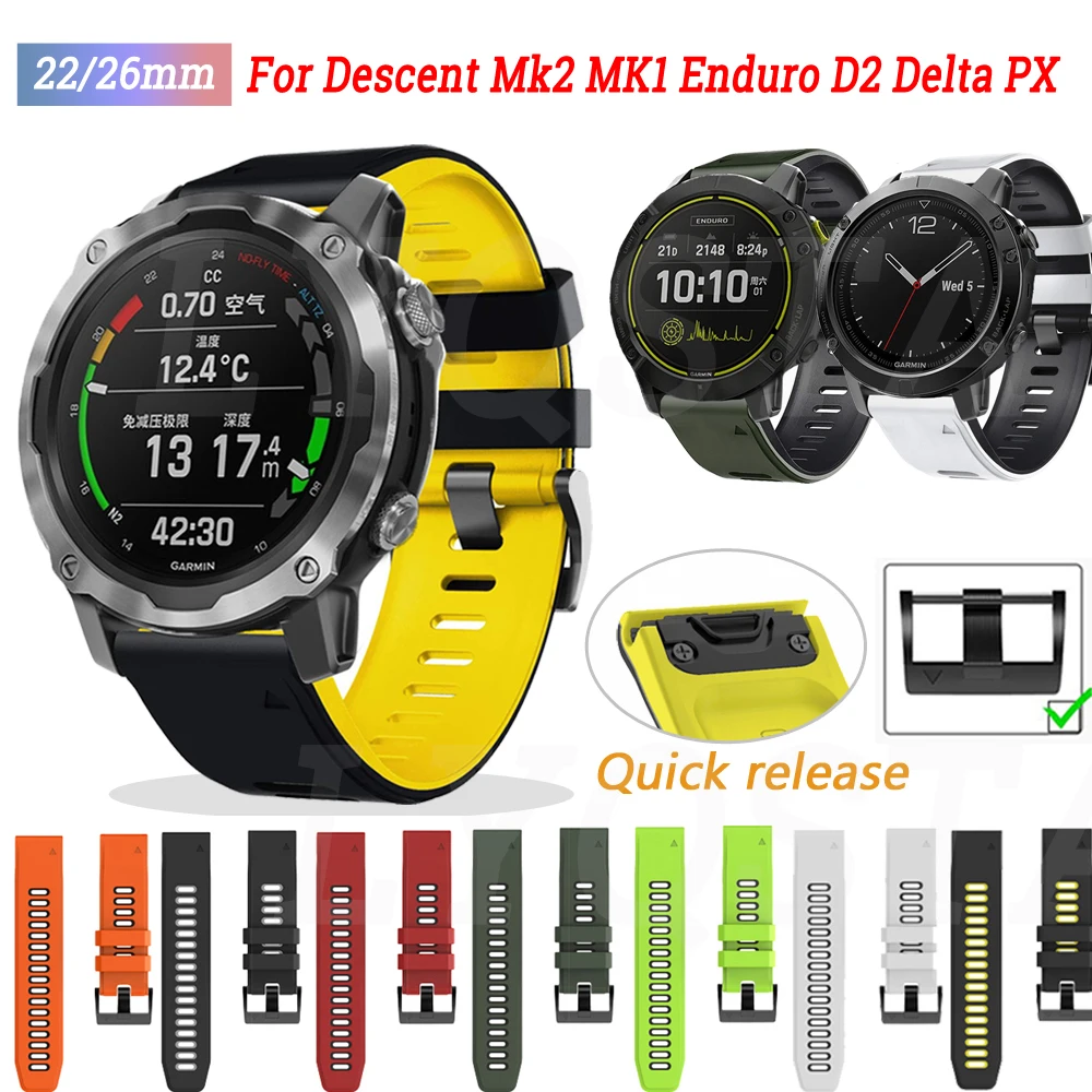 

22 26mm Smart Watch Band Strap For Garmin Fenix 6 6XPro 5X 5 Plus 3HR Descent Mk1 MK2i Enduro D2 Quick Release Silicone Bracelet