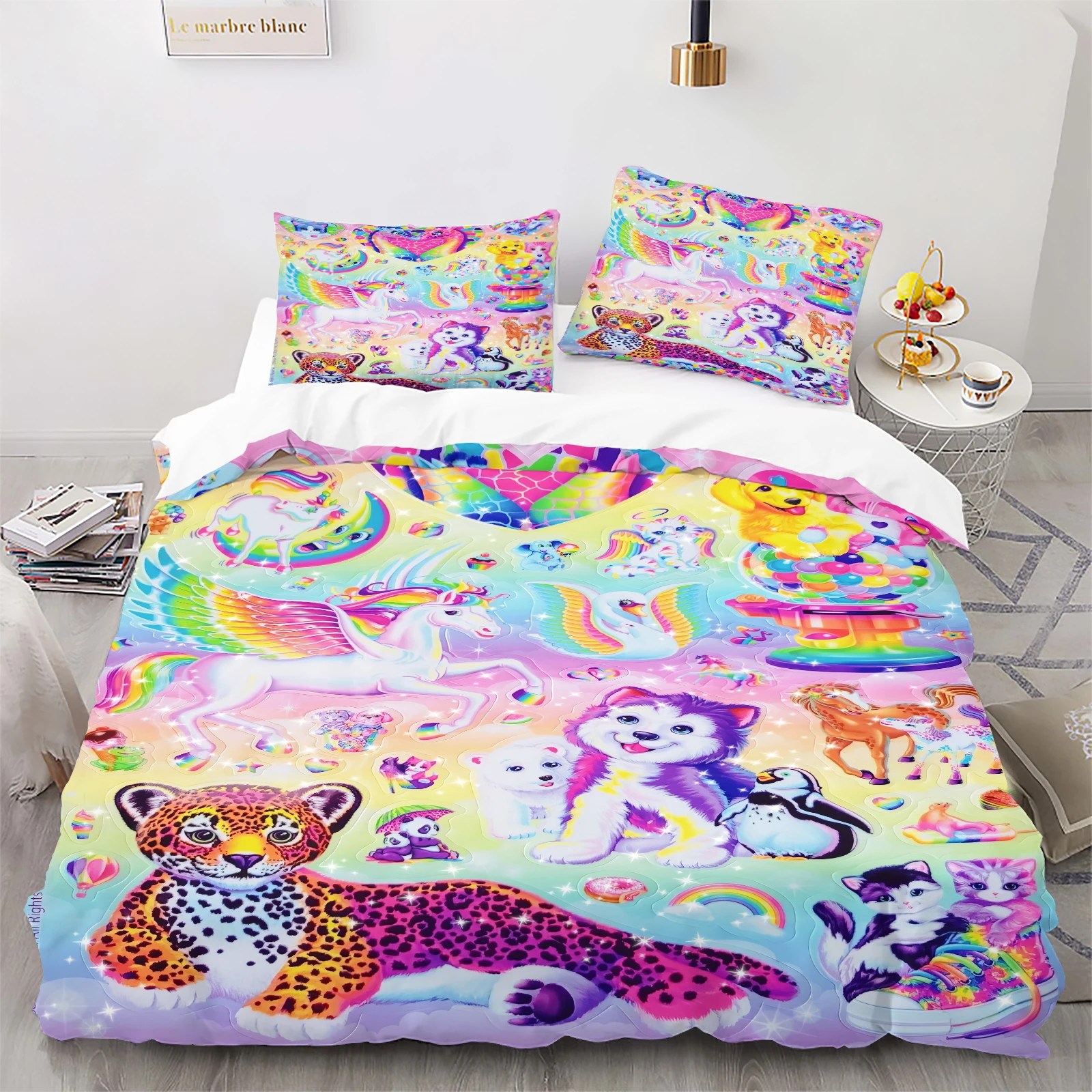 rainbow-lisa-frank-style-duvet-cover-set-colorful-cartoon-animal-unicorn-bedding-set-with-vibrant-leopard-husky-penguin-print