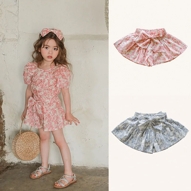 

Children's Clothing For Summer 2025 Sweet Floral Bow High-Waisted Shorts Pant And Culottes For Baby Girls