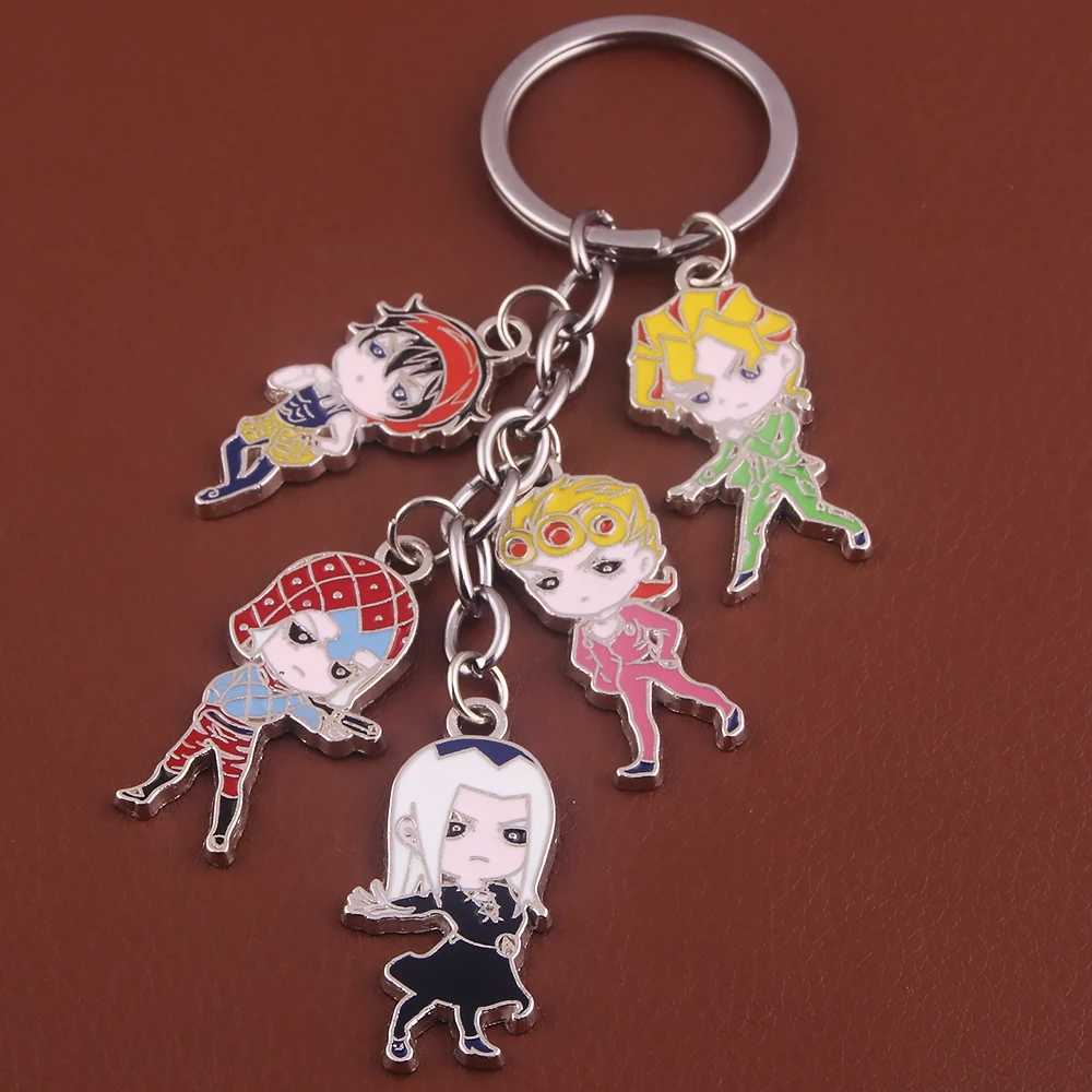 Anime JoJos Bizarre Adventur Keychain Kujo Jotaro Kira Yoshikage Jonathan Joseph Giorno Giovanna Figure Key Chain Props Jewelry