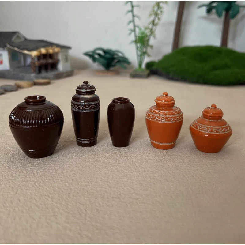 Emulation Miniature Retro Mini Wine Jar Micro Scene Sand Table Shooting Model Props Decoration Ornaments