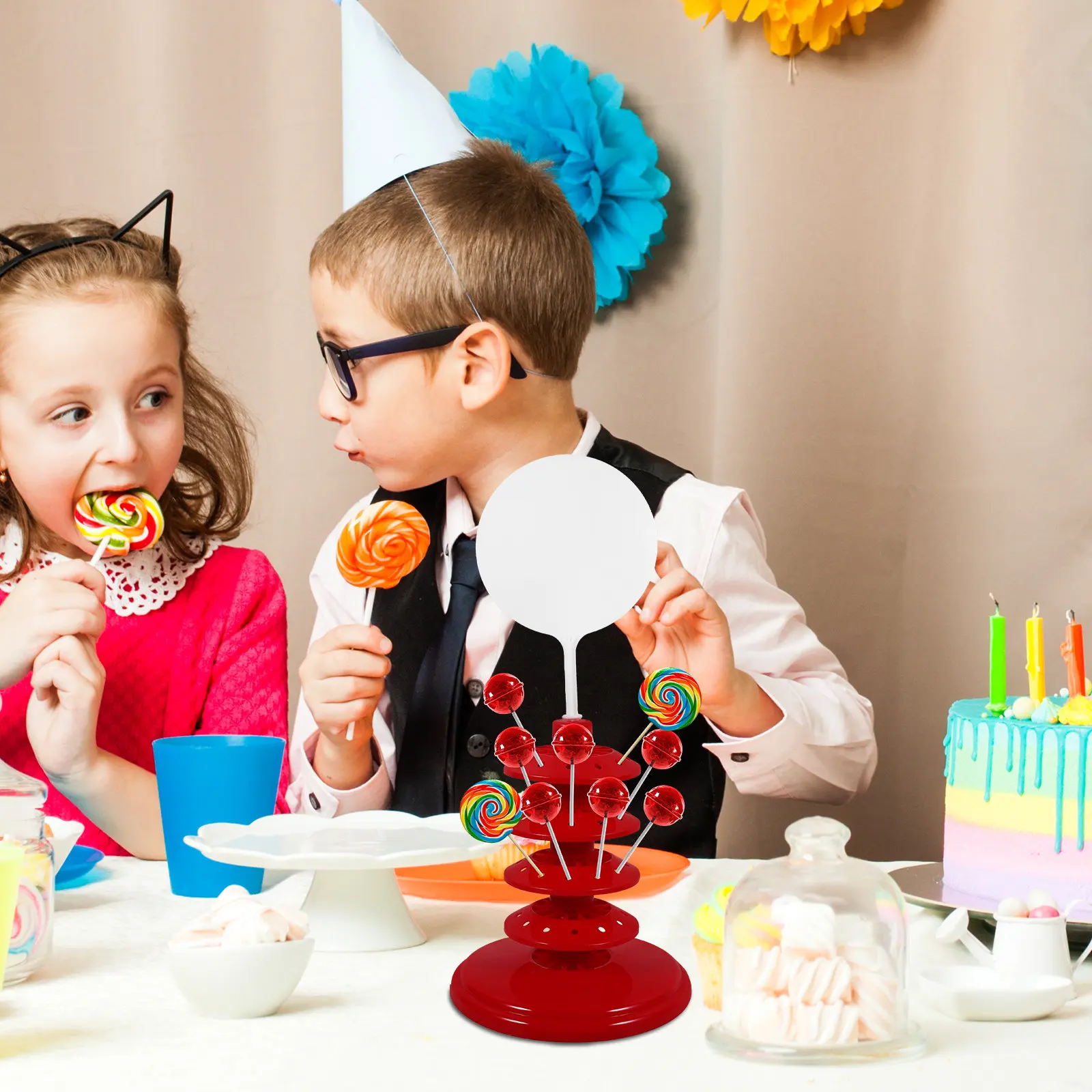 

Lollipop Display Rack PP Material Multi-Tier Adjustable Cake Pop Stand Smooth Edges Desktop Holder for Party Wedding Dessert