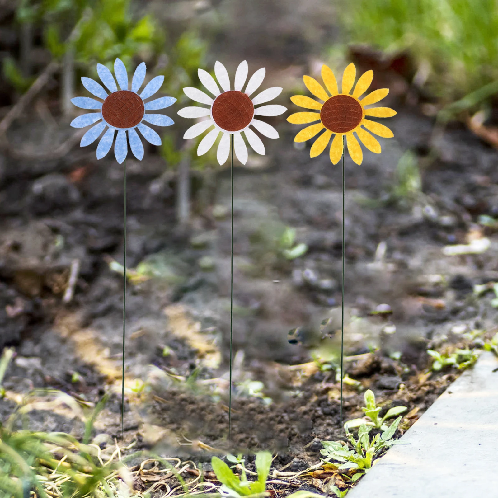 10 Pcs Decorative Sunflower Garden Stakes Stakesm Metal Non-woven Flowers for outside
