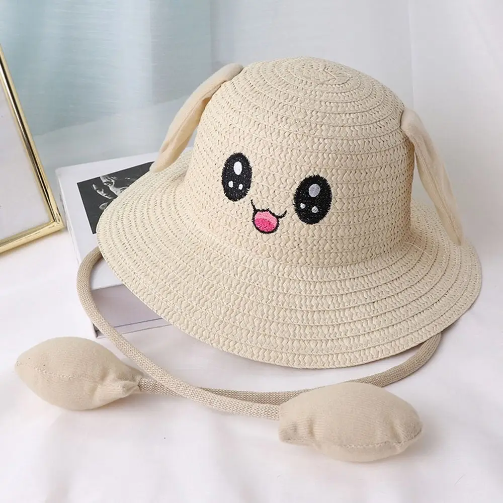 Wide Brim Girl Gift Rabbit Moving Ears Summer Fisherman's Hat Korean Style Girl Cap Bucket Cap Children Straw Hat Sun Visor Hat