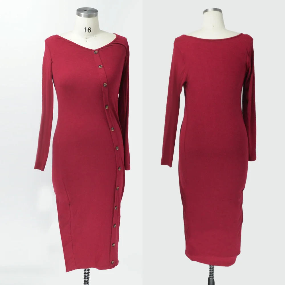 Plus Size Women Knitted Dress 2023 New Sexy V-neck Single-breasted Long Dress Solid Color Fashion Long-sleeved Elegant Dresses