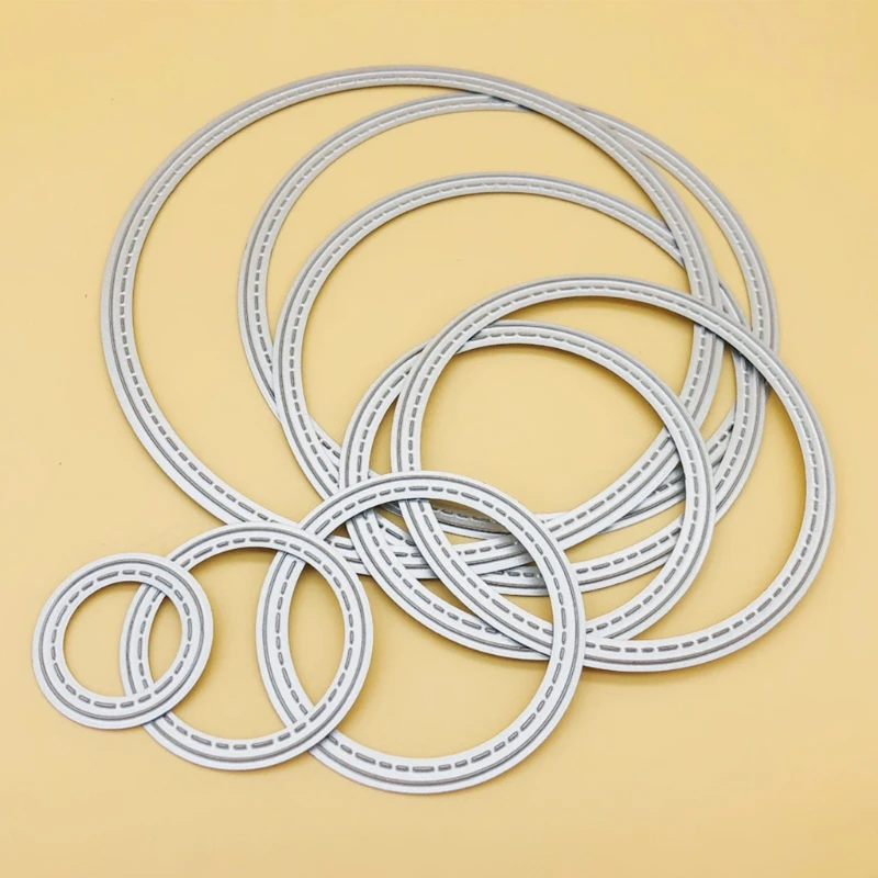 8ชิ้น/เซ็ตวงกลมรอบกรอบโลหะที่ตัดลายกระดาษลายฉลุสมุดภาพ DIY แสตมป์การ์ดกระดาษงานฝีมือลายนูนตกแต่ง