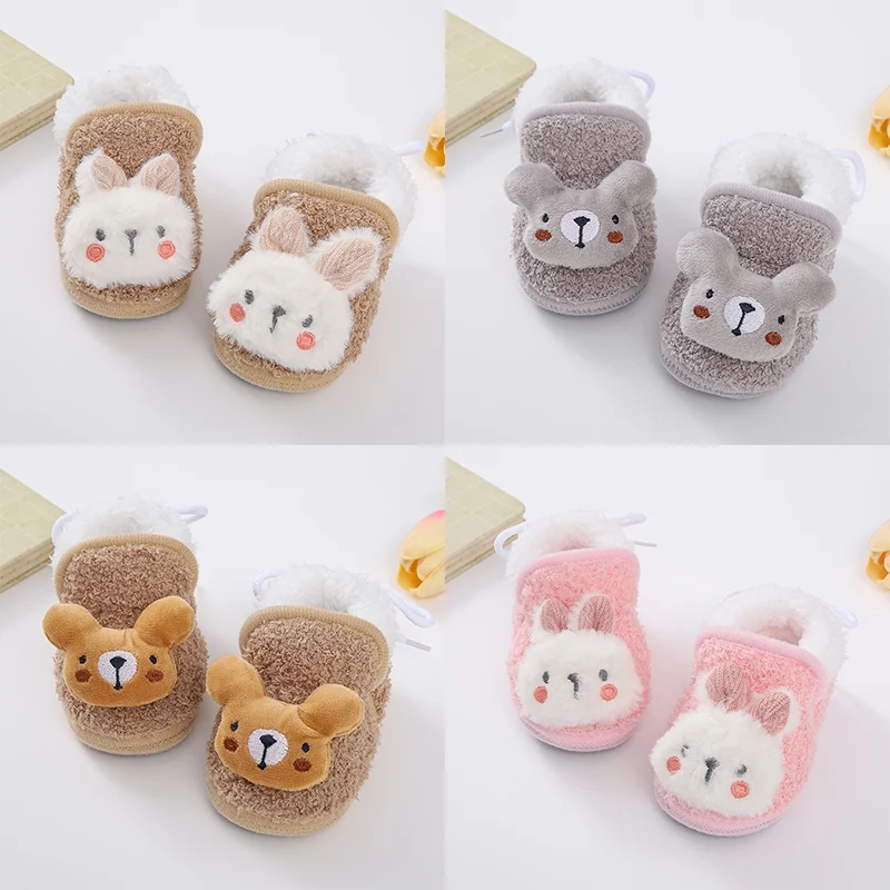 Baby Snow Shoes Boy Girl Booties Winter Warm Cartoon Animal Toddler Prewalkers Cotton Soft Anti-Slip Infant Newborn Crib Shoes