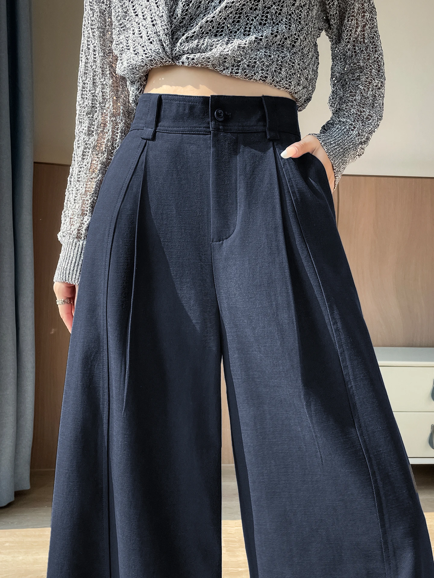 High Waist Loose Straight Leg Pants Women's Casual Wide Leg Pants Spring Season Korean Sle Simple Pure Color Commute Wind