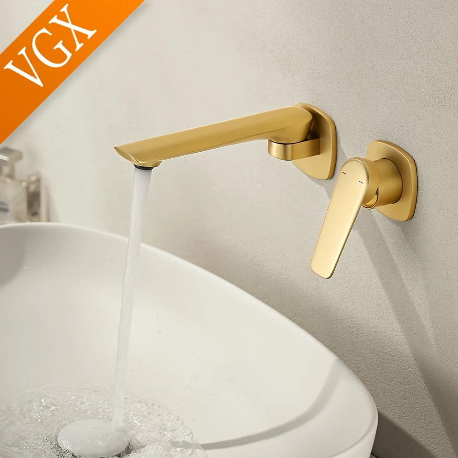 VGX-grifo de baño oculto dorado, grifo de fregadero con cartucho integrado, mezclador de lavabo, grifos de lavabo Gourmet, grifo de agua fría y caliente de latón