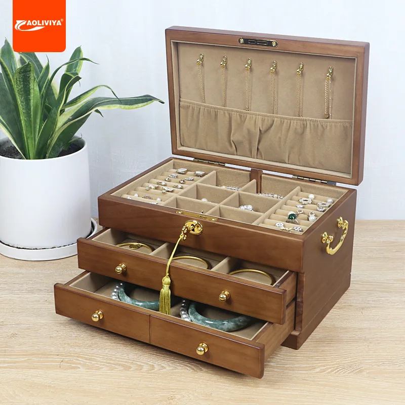 

Aoliviya Solid Wood Jewelry Box Wooden Vintage Princess European Style with Lock South Korea Jewelry Storage Box Wedding and Bir