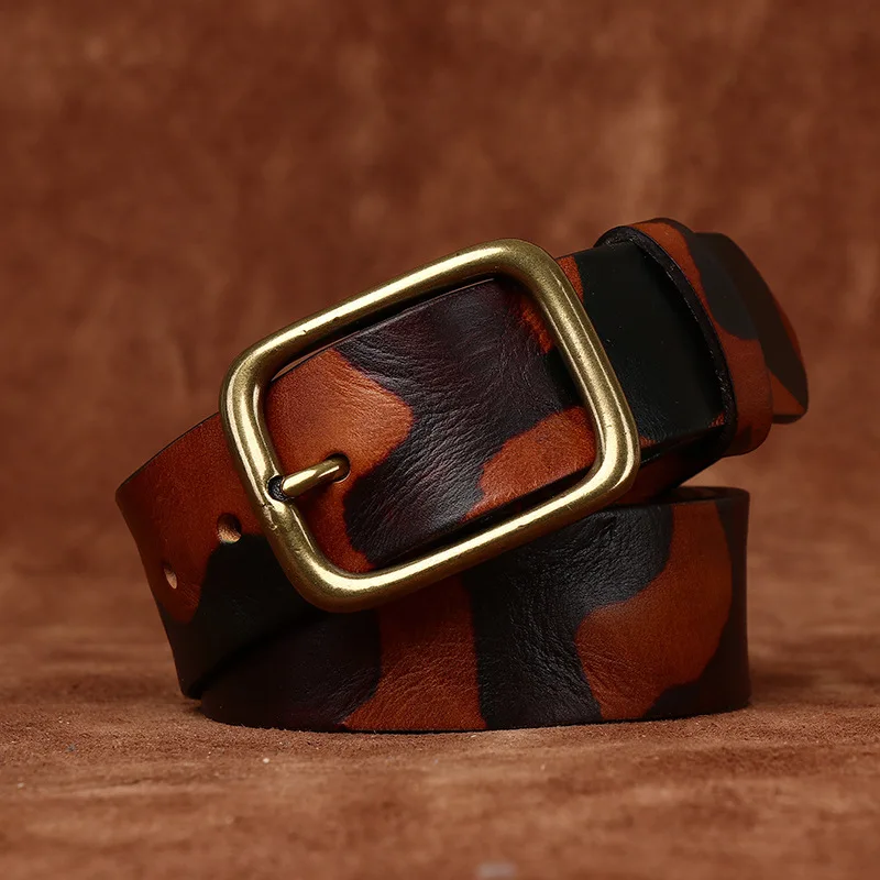 38-センチメートル層牛革迷彩ベルト男性用本革銅バックルジーンズベルトメンズスタイルデザイナーベルト-cinturones-hombre