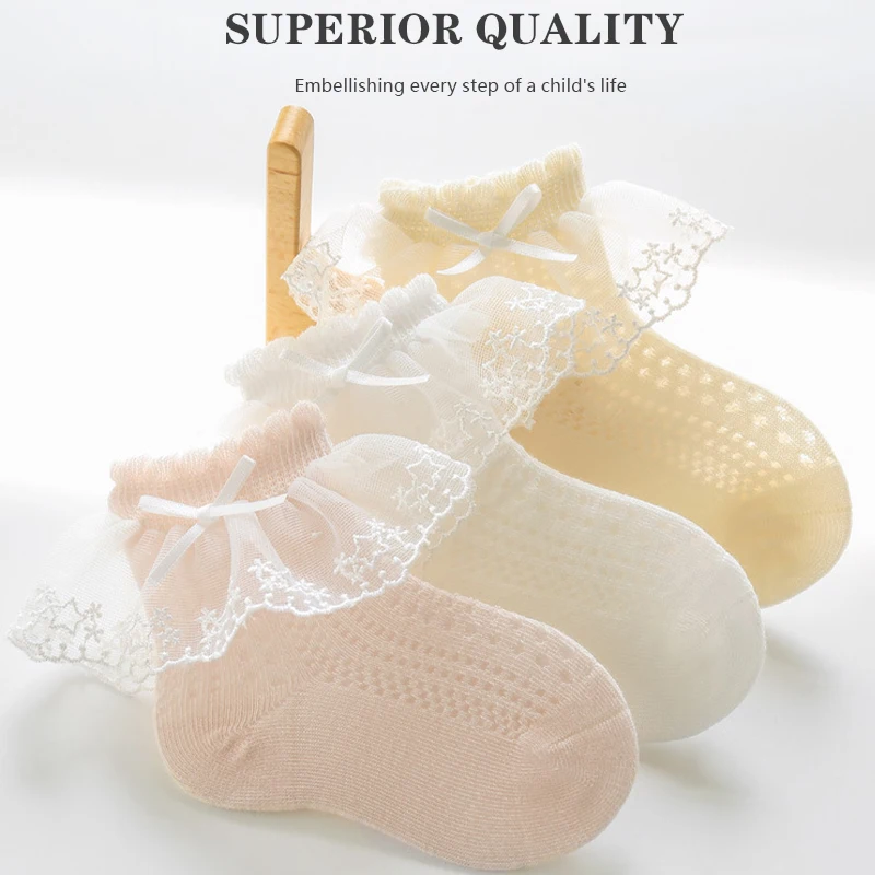 Baby Girls Socks Princess Lace Kids Socks Summer Thin Mesh  Children Cotton Socks Boneless Newborn Tube Socks For 0-8Y