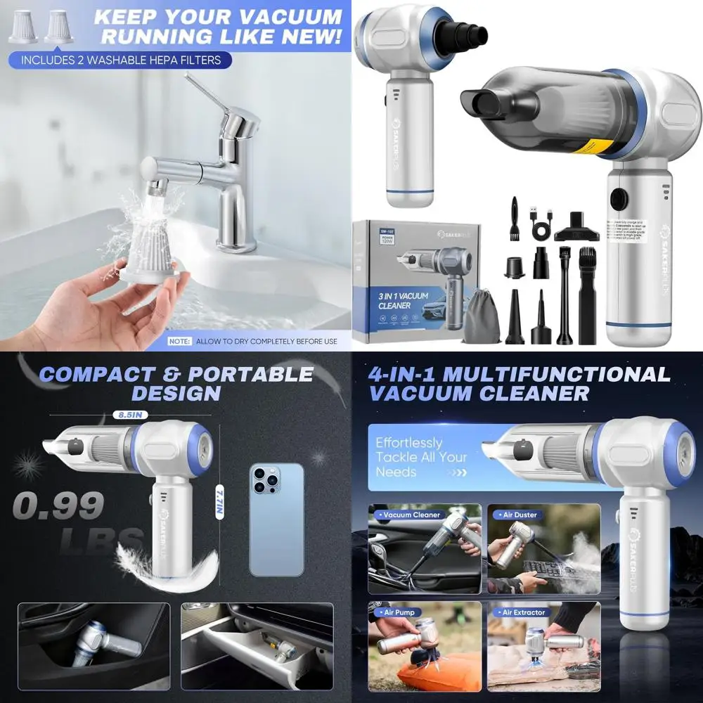 

Портативный беспроводной пылесос 3-в-1, мощность 17500PA, для использования в автомобиле, дома и офисе