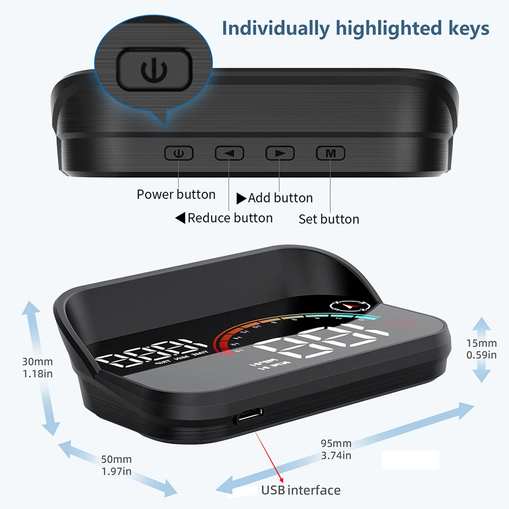 M22 Car HUD Head Up Display Universal Digital GPS Speedometer HD LCD Projection On Glass Car Speed Meter Windshield Projector