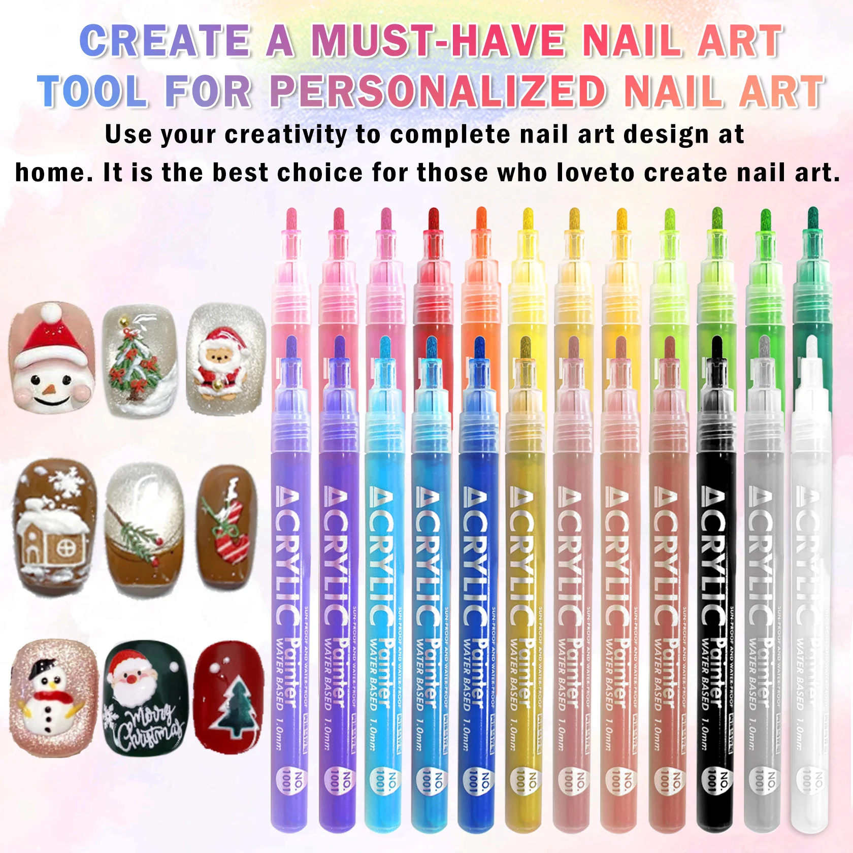 24 Colors Quick Dry Nail Art Painting Pens Set Long-Lasting Waterproof No Fading 3D Painting Dotting Liner Pen Nail Polish Pens