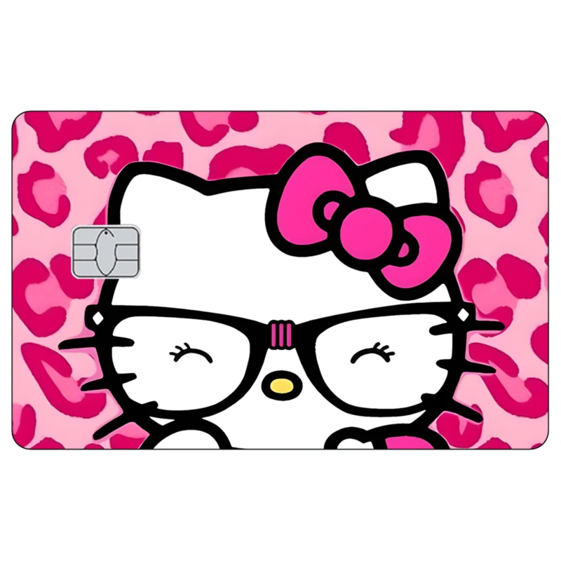 ملصقات جلدية لبطاقة الائتمان كيتي بطبعة الفهد، ملصق كرتوني لطيف غير لامع مناسب لبطاقة بنك VISA وبطاقات IC المغناطيسية الأخرى