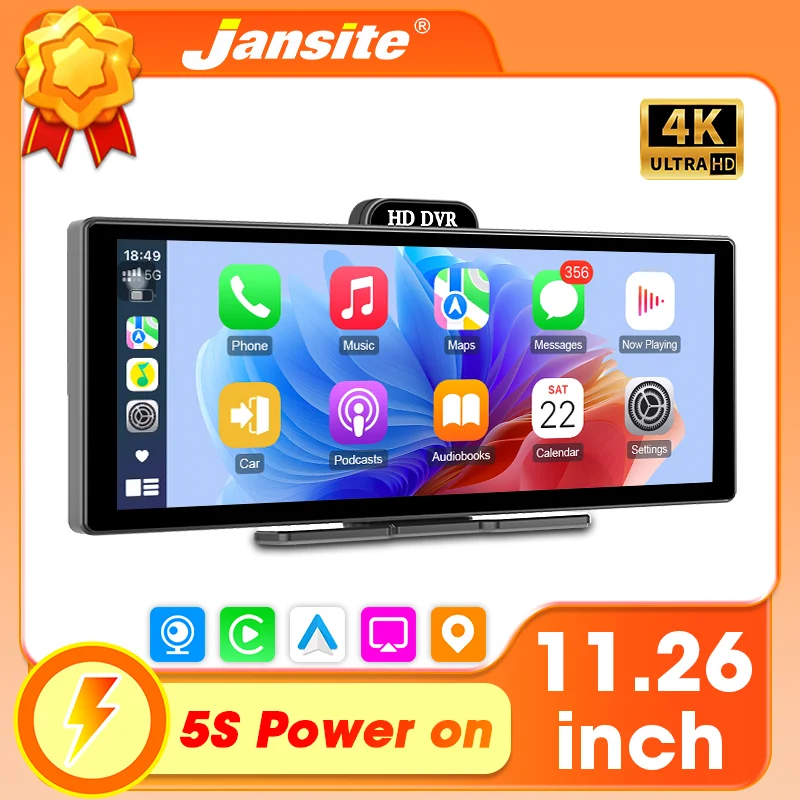 10,26 "/11,26" 4K cámara de salpicadero inalámbrica Carplay Android Auto DVR navegación GPS salpicadero grabadora de vídeo reproductor Multimedia FM AUX