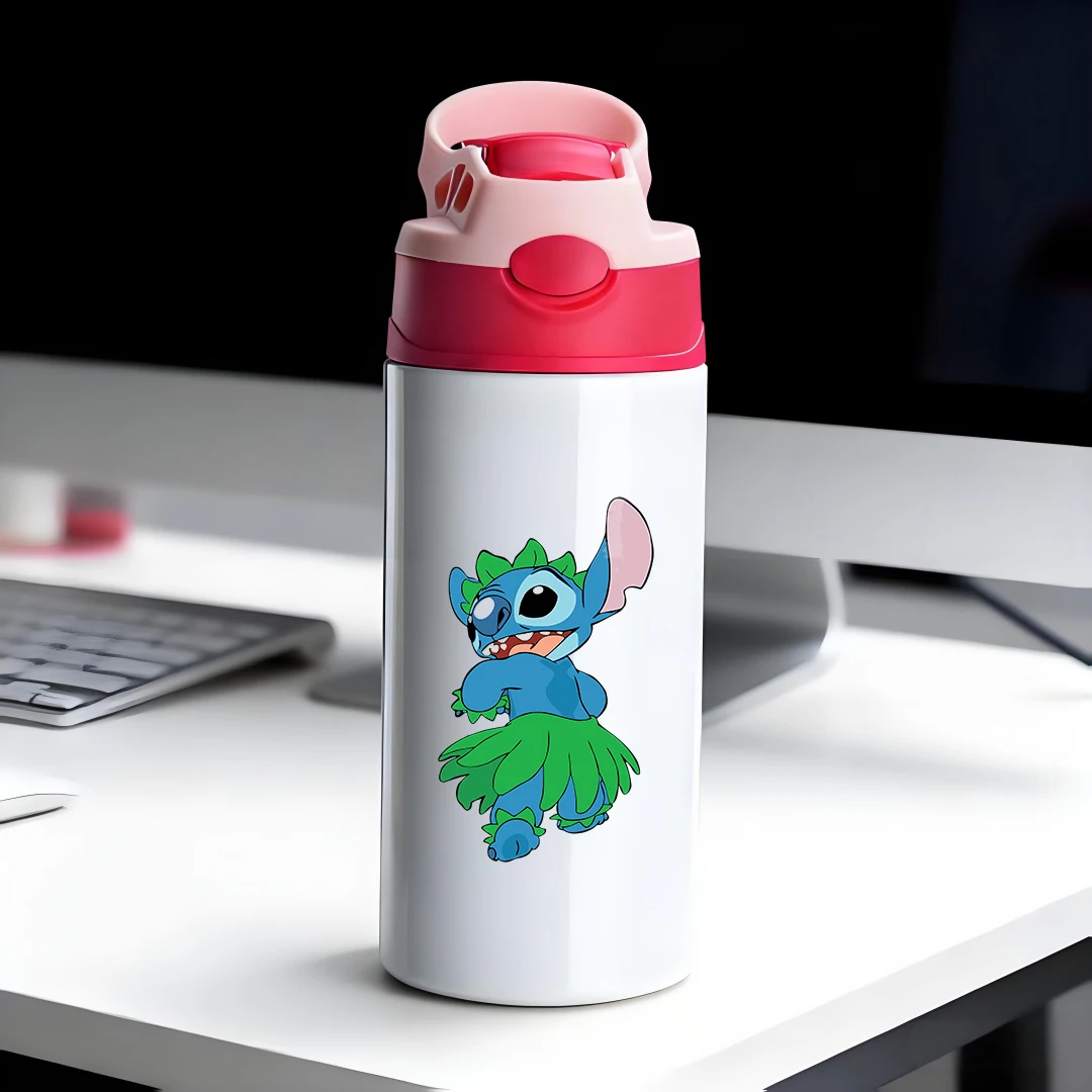 

Disney Mickey Mouse Thermos Stich cartoon character blue leaf skirt dancing action straw cup 304 stainless steel childrens w