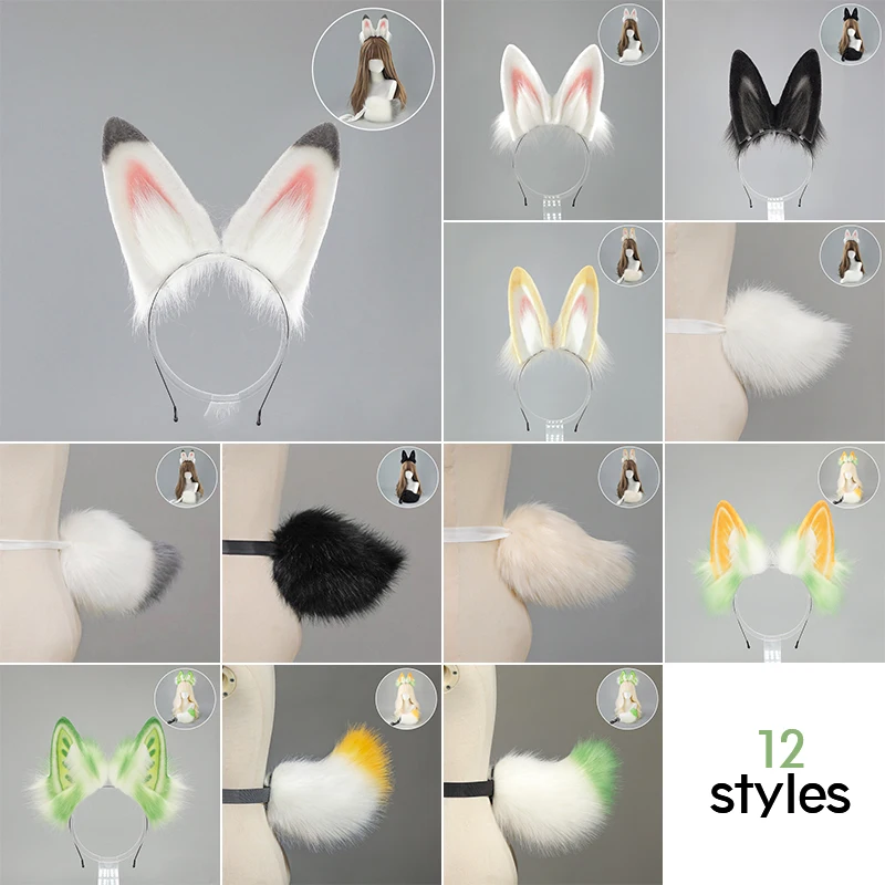 Opaska do włosów z futrzanymi króliczymi uszkami dla kobiet, urocza dziewczęca pluszowa opaska z króliczymi uszami, króliczy ogon, anime, Halloween, impreza, rekwizyty do cosplayu Lolita
