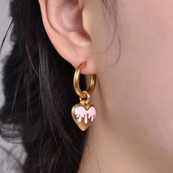 Cute Vintage Heart Pendant Earrings For Women Gold Color Love Fashion Enameled Gothic Punk Hoop Earrings Female Jewelry Gift