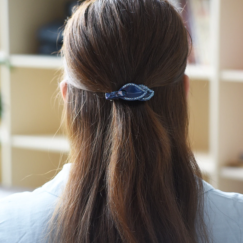 Women Headwear Girls Hairwear Leaf Cute Hair Clip Fashion Vintage Hair Barrette Acetate Rhinestone Hair Accessories For Women