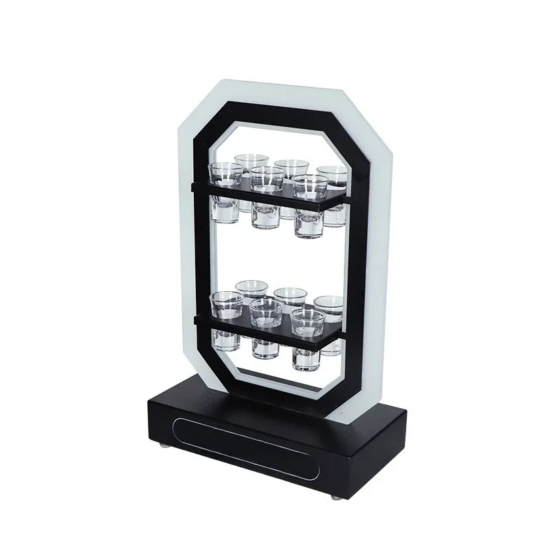 

Bar luminous cocktail rack rectangular wrought iron box 12-hole bullet cup holder led two-layer one-drink wine rack