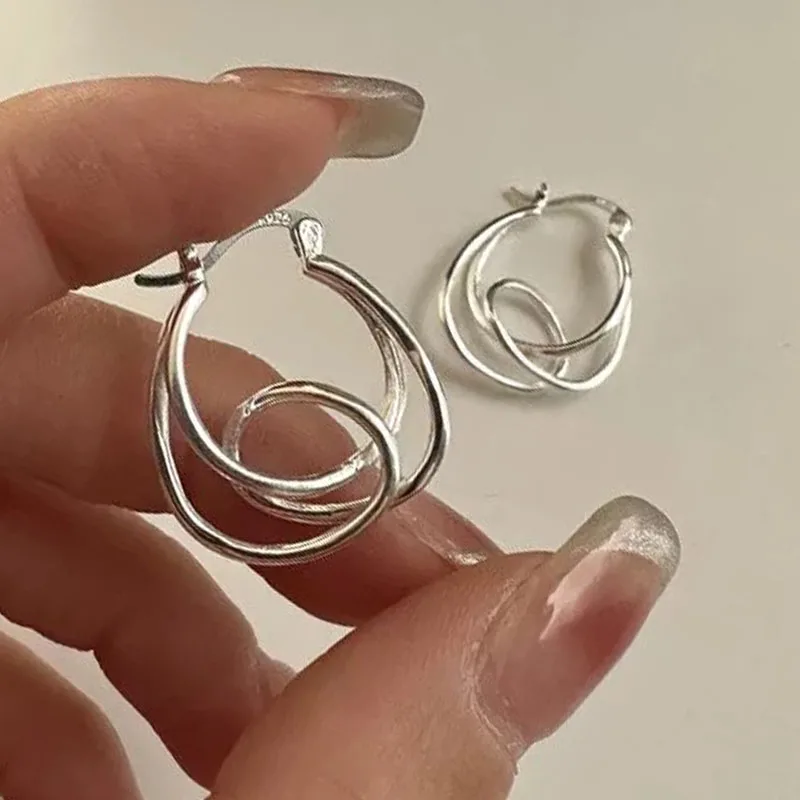 

925 Sterling Silver Vintage Earrings For Women Trendy Simple Interware Round Earring Jewelry Prevent Allergy Party Accessories