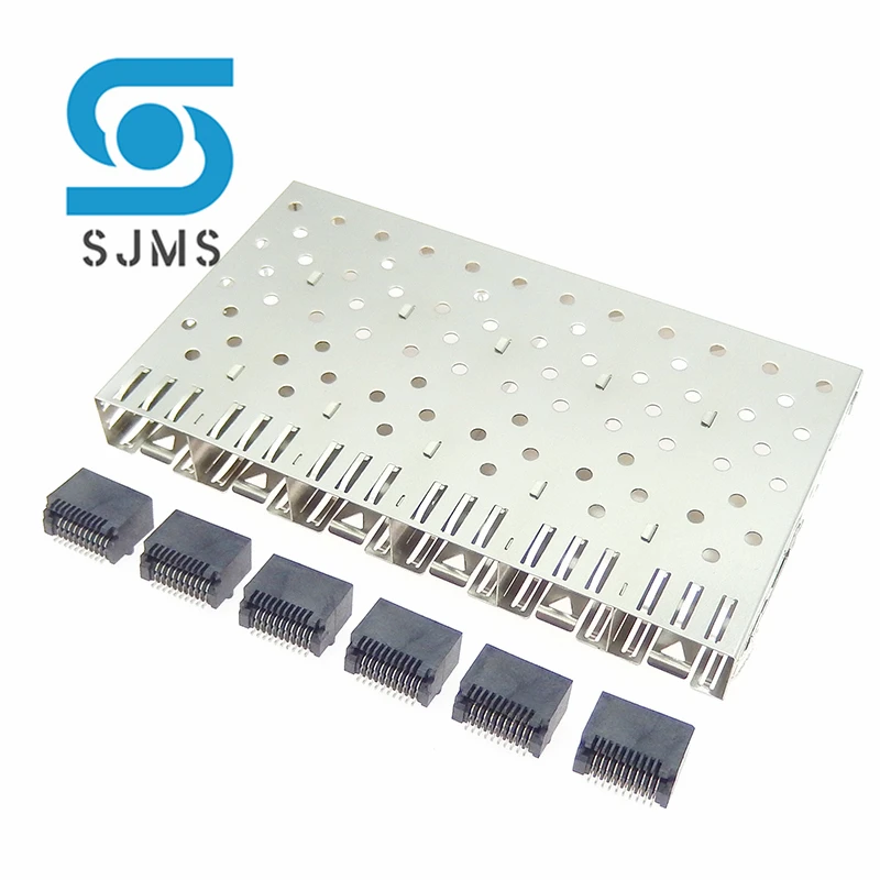 SFP Cage Press-Fit Solder PCB Thick feet 1*6 1X6 Fiber optic interface shield housing connector Gigabit fiber seat