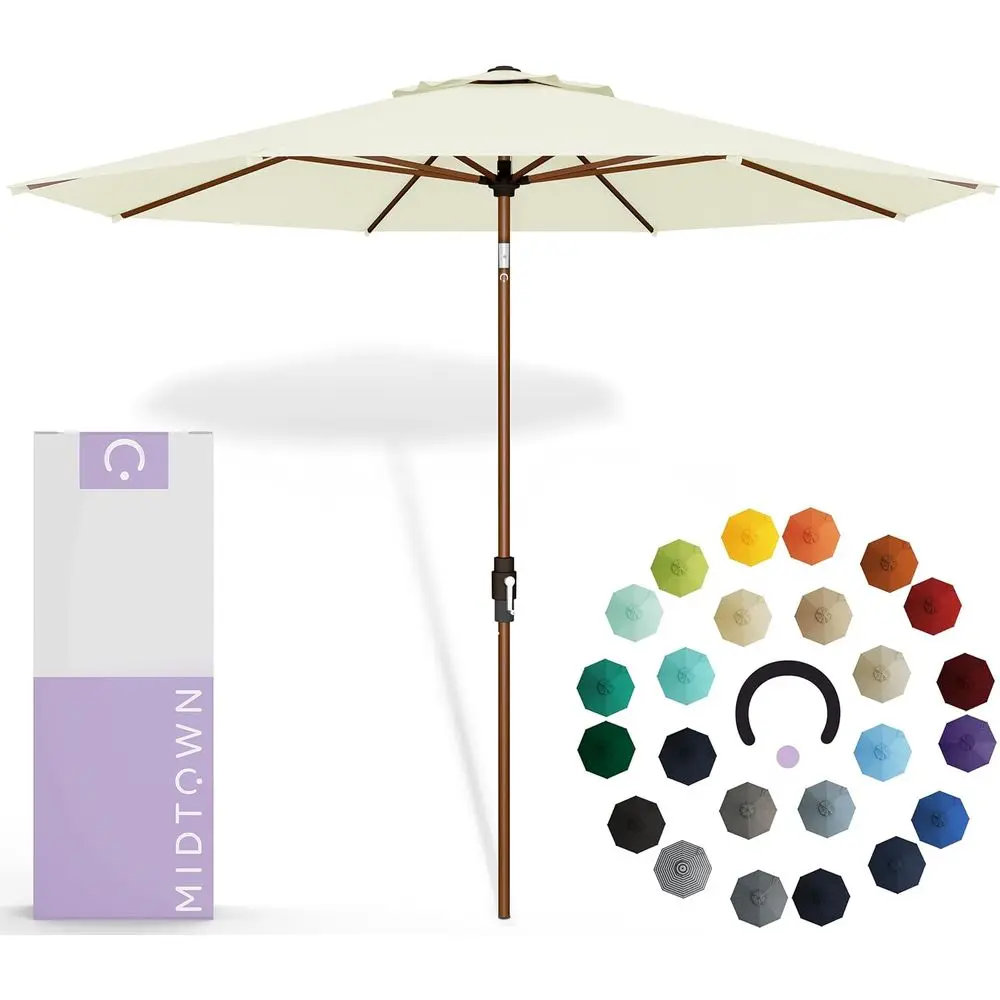 

Canvas Natural Acrylic Outdoor Patio Umbrella, 2-9 Feet, Auto-Tilt, Wooden Pole for Deck and Porch