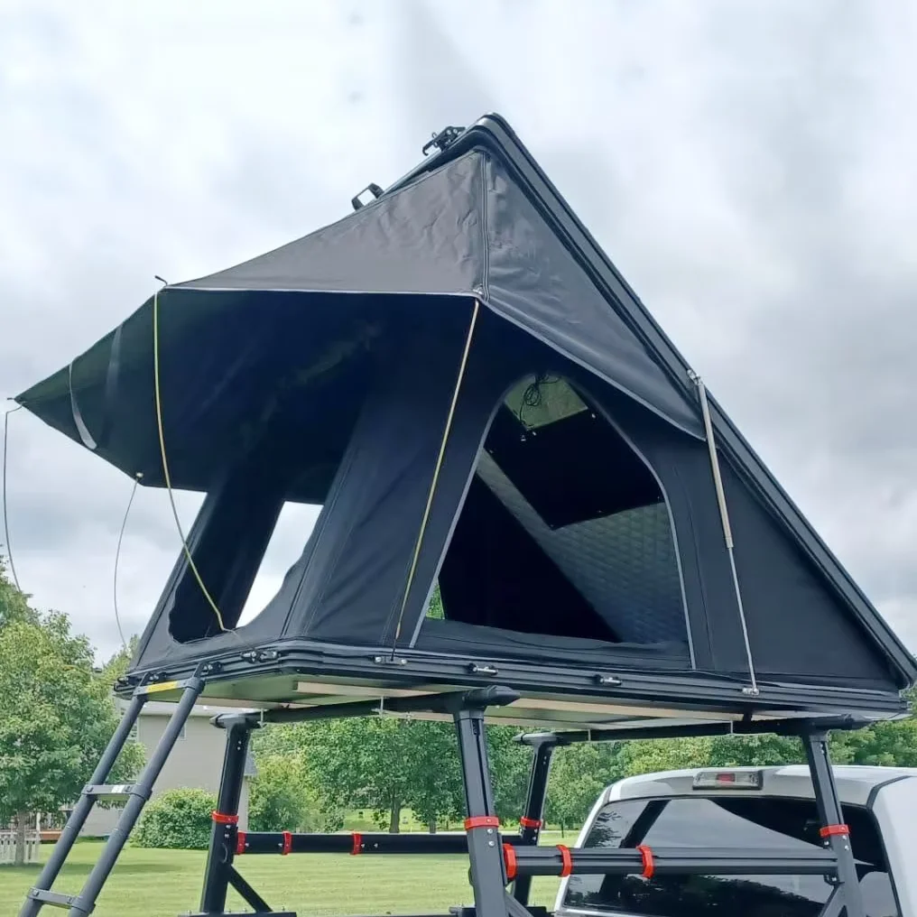

Applicable to Wholesale Camping Outdoor 2-3 Person Triangular Aluminum Hard Shell Roof Tent Oxford Four-season Waterproof Quick