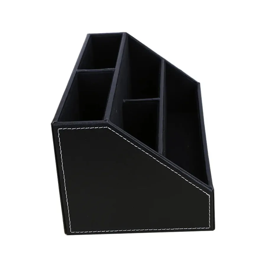 PU Leather Remote Control Holder Desktop Organizer Storage Box for TV Guide Mail Phone Office Sorting Lattice Cosmetic Pens Rack