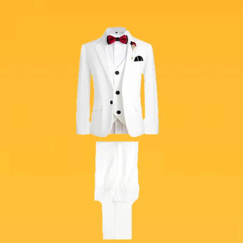 4Pieces/Set Jacket Vest Pants Bowtie Child White Piano Violin Dress Gentleman Kids Slim Prom Suit Boys Dance Performance Costume