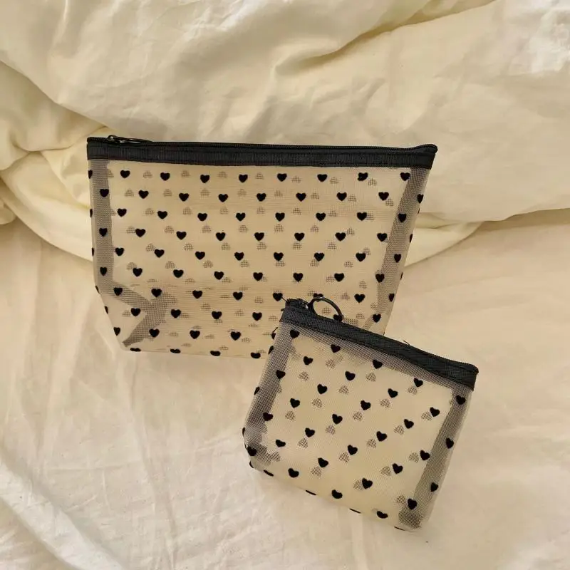 Bolsas de cosméticos transparentes para mujer, Mini bolsa de maquillaje con cremallera de puntos, lindos estuches de almacenamiento de baño de