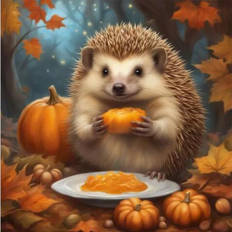 

AB diamond cross stitch A hedgehog that eats pumpkins 5D DIY diamond embroidery rhinestone painting diamond painting