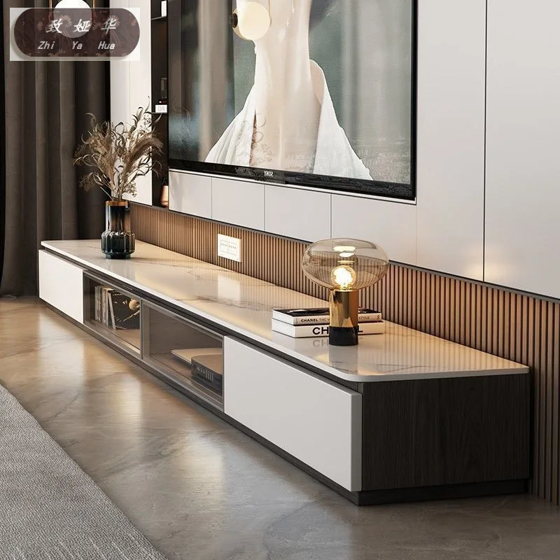 Slate solid wood TV cabinet floor-to-ceiling simple modern living room combination storage floor cabinet Italian cream style