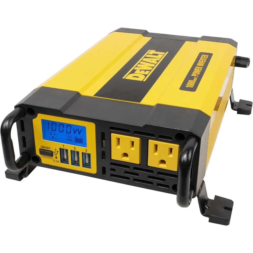

1000W Car Power Inverter with LCD Display: Dual 120V AC Outlets, 3.1A USB Ports, 12V DC Adapter