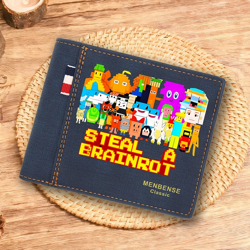 Steal A Brainrot Men's Wallets Anime 67 Six Seven Folding ID Card Holders Fashion PU Leather Retro Short Kids Coin Purses Bags