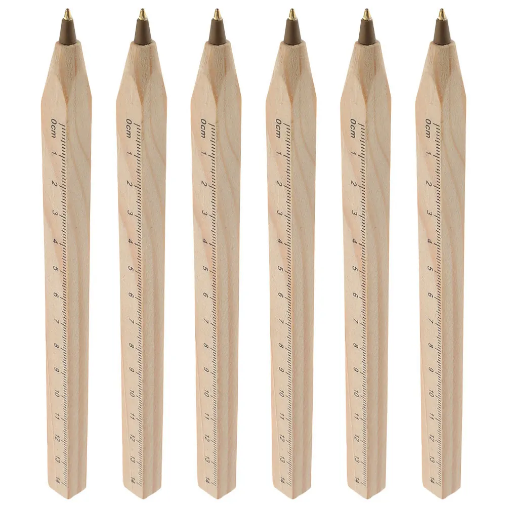 

6Pcs Carpenter Ballpoint Pens Wooden Marker Pens with Scale Ruler Black Ink for Ballpoint Pen Ball Point Ink Pen