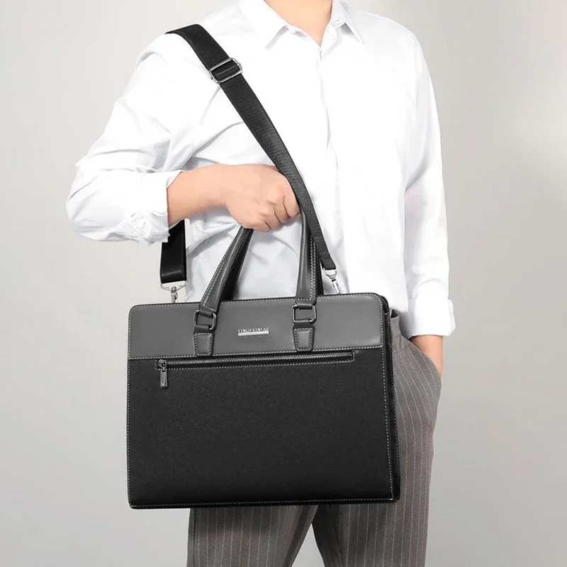 PVC Briefcase Bag For Men Executive Designer Office Handbag Shoulder Business Male Messenger Crossbody Side Bag Portfolio WT140