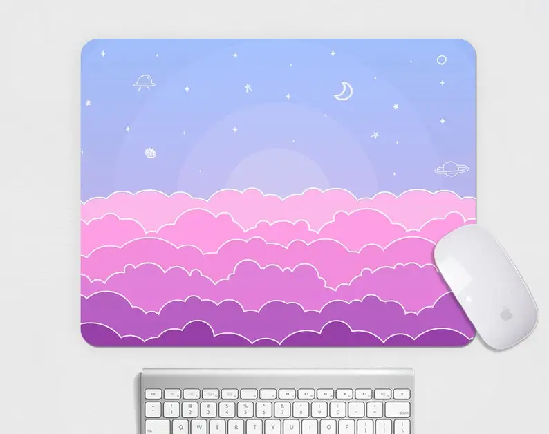 Cute Clouds Desk Mat Xxl Purple Mousepad Pastel Pink Blue Sky Moon Star Kawai 100x50cm Mouse Pad Matt Spacelarge Gaming Deskmat