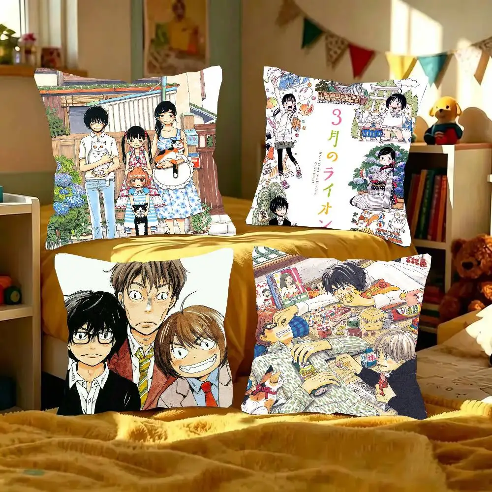 M-March Comes In Like A Lion Anime Pillow Case Fashion Square Pillowcase Bedroom Sofa Room Ins Decoration Leisure