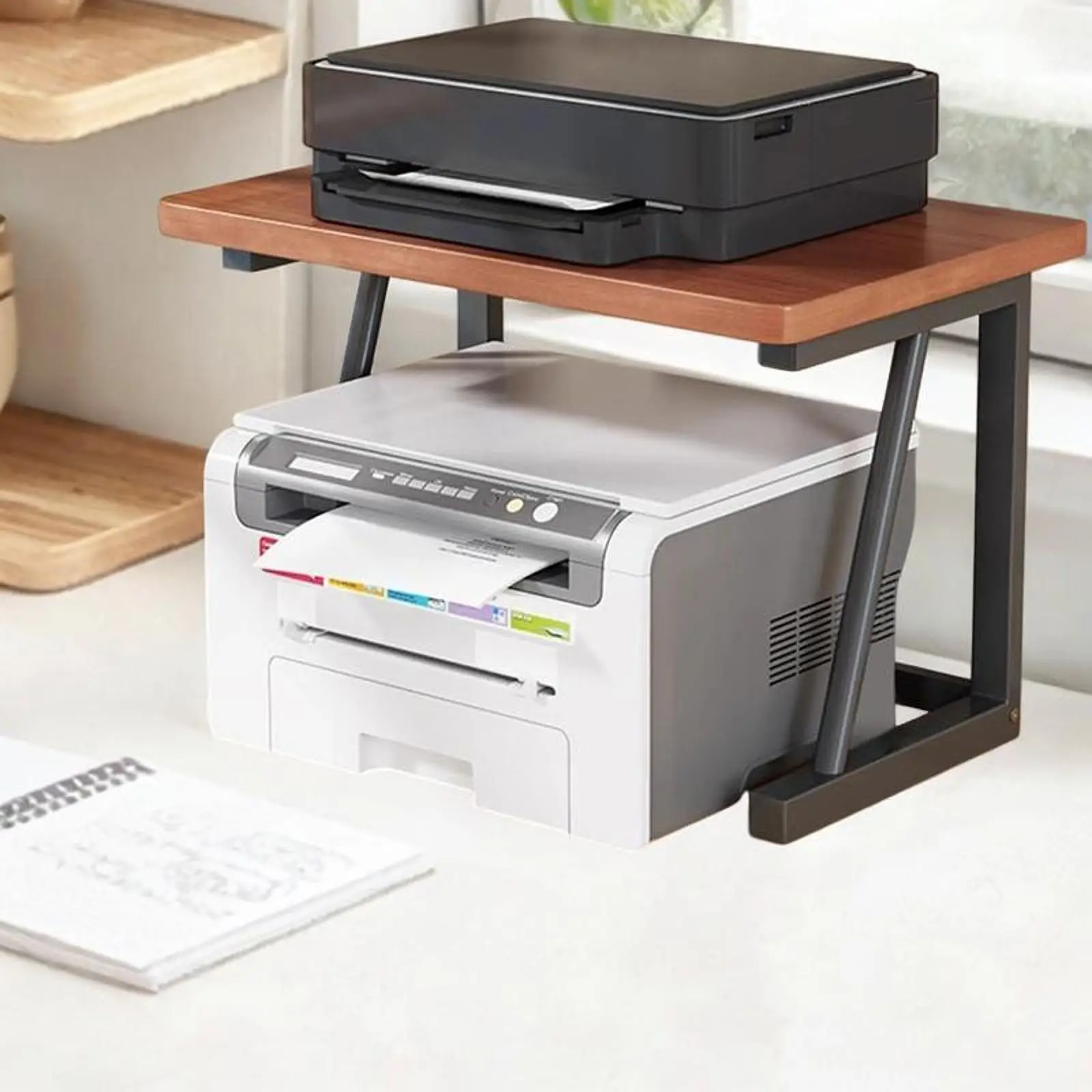 Desktop Printer Shelf 2 Tiers Desk Small Space Modern Desktop Printer Stand Organization for 3D Printer Fax Office Home Copier