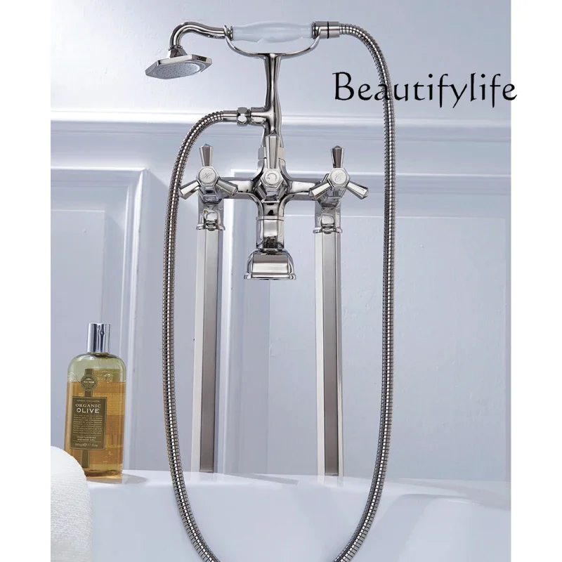 BJ Bathroom New Hexagonal Series Surface Shower Bathtub Four-hole Faucet Shower Double Control Wall Hanging Nordic