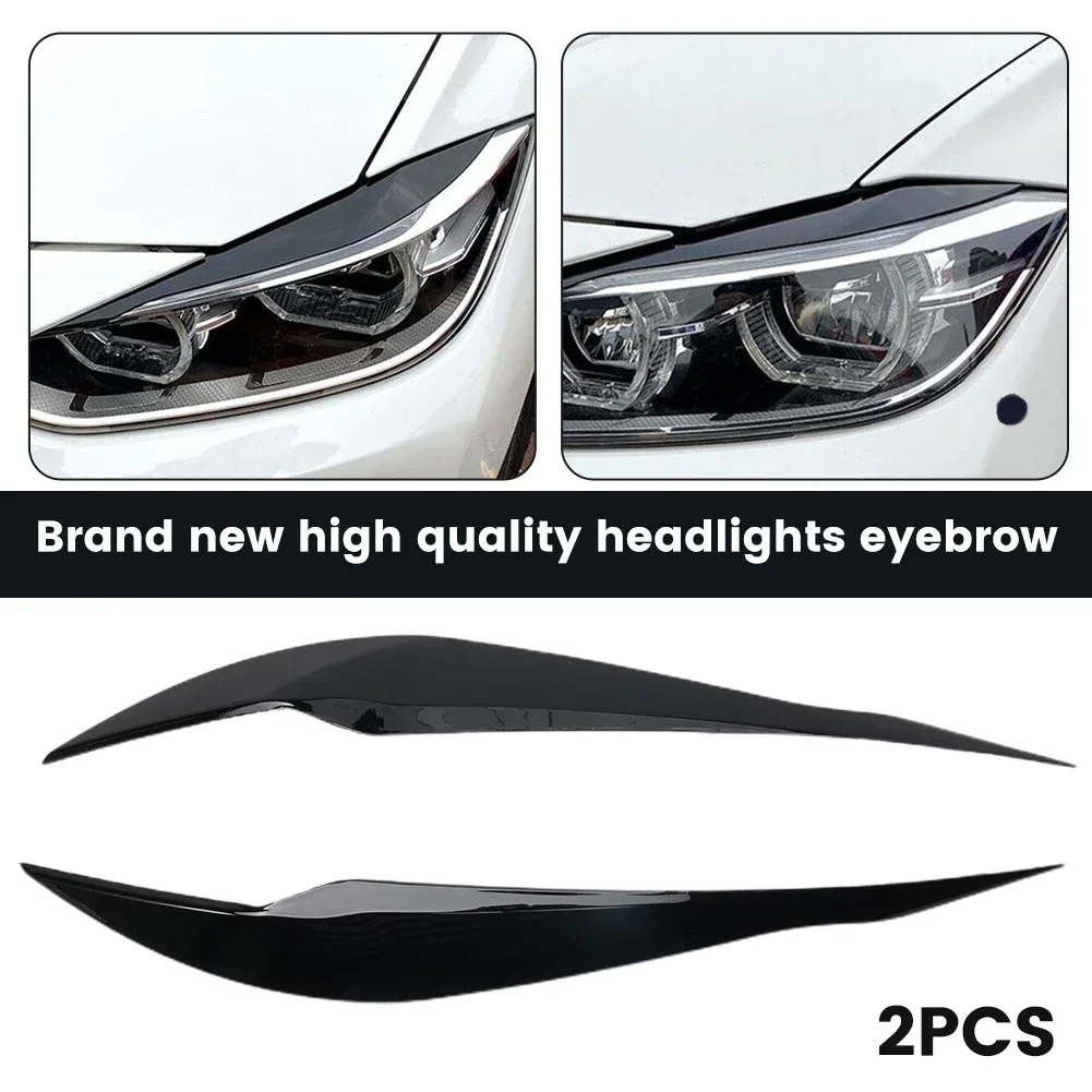 

2Pcs Car Headlight Lamp Eyebrows Cover Trim Stickers- For BMW 3 Series F30 F35 2013-2018 Gloss Black Car Eyelids Lids Mouldings